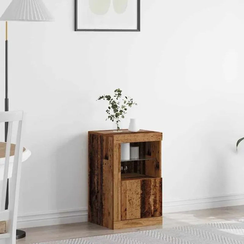 Vidaxl Sideboard im Industrial Design aus Holz und Glas mit LED-Beleuchtung, Braun, B: 41 cm, T: 37 cm, H: 67 cm - Bild 1