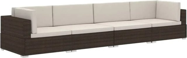 vidaXL 4-tlg Gartensofa-Set L-Form aus braunem Poly-Rattan mit Kissen und pulverbeschichtetem Stahlgestell - Bild 1