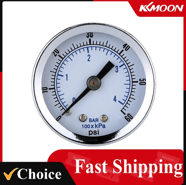 KKMOON Hydraulisches Manometer für Luftkompressoren 0–60 PSI, 1/8 Zoll BSPT, Rückmontage, Zifferblatt Durchmesser: 40 mm, Schwarz/Silber - Bild 1