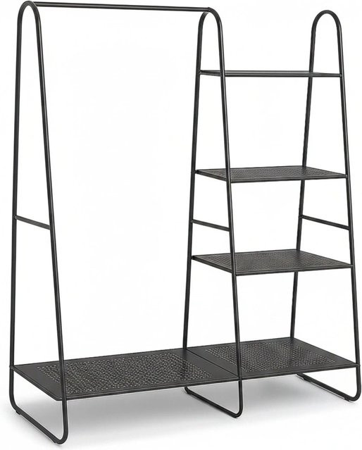Relaxdays Kleiderständer aus Eisen in Schwarz Matt mit 5 Ablagen, H x B x T: 150 x 100 x 39 cm - Bild 1