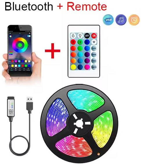 RADFAST RGB 5050 LED-Lichtstreifen mit Infrarot-Fernbedienung und USB-Anschluss, Multicolour, Schwarz - Bild 1