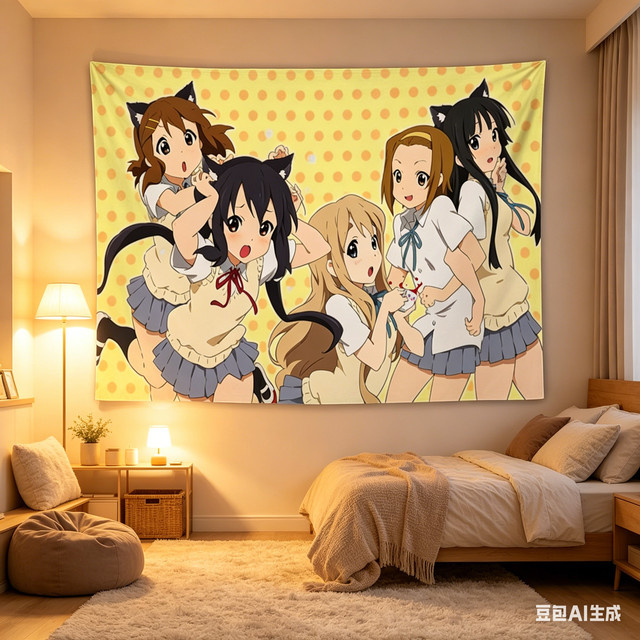 K-On! Neko Girls Wandteppich mit Anime-Motiv in Multicolour, dekorativer Wandbehang für dein Schlafzimmer oder Wohnheim, Breite: 60 cm, Höhe: 40 cm - Bild 1