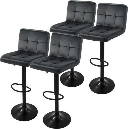 ML-Design Barhocker 4er Set Grau Samt mit Rückenlehne und Fußstütze höhenverstellbar und drehbar - Bild 1