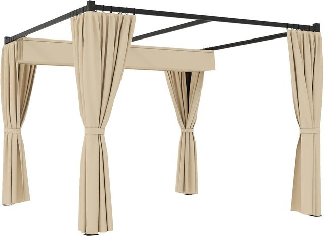 Outsunny Pergola Freistehende Terrassenüberdachung mit Schiebedach und 4 Seitenwänden, Beige, B/T: 300 x 300 cm - Bild 1