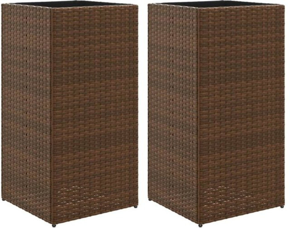 2er Set Pflanzkübel aus Polyrattan in Braun von Vidaxl, quadratisch, B/T/H: 40 x 40 x 80 cm - Bild 1