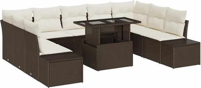 vidaXL Garten-Sofa-Set aus Poly Rattan mit Speicherfunktion in Braun, 10-teilig - Bild 1