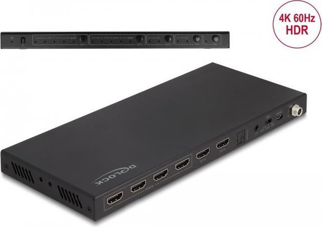 Delock HDMI Matrix Switch 4 x HDMI in zu 2 x HDMI out 4K 60 Hz mit Audio Extraktor Schwarz 66454 - Bild 1