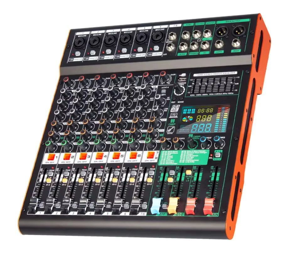 Depusheng TG8 Professioneller Audio-Mixer mit 99 DSP, 8 Kanälen, Dual Group und 48 V Phantomspeisung in Schwarz mit USB-Anschluss - Bild 3