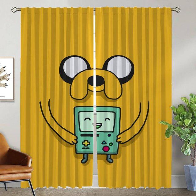 Modernes Fenstervorhang-Set Abenteuerzeit in Gelb mit 2 Paneelen für Wohnzimmer und Küche, Breite: 50 cm, Höhe: 70 cm - Bild 1