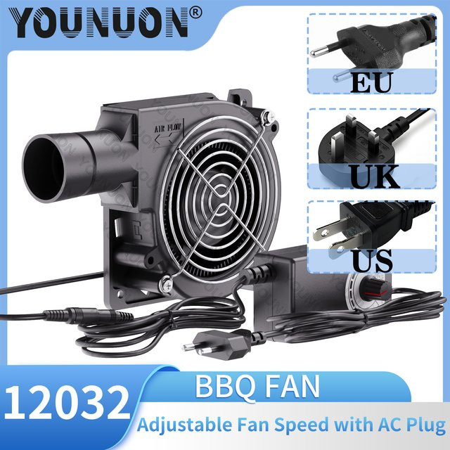 YOUNUON BBQ-Gebläse Zentrifugal-Lüfter mit Geschwindigkeitsregler und Temperaturkontrolle, Schwarz, B: 120 mm, T: 32 mm - Bild 1