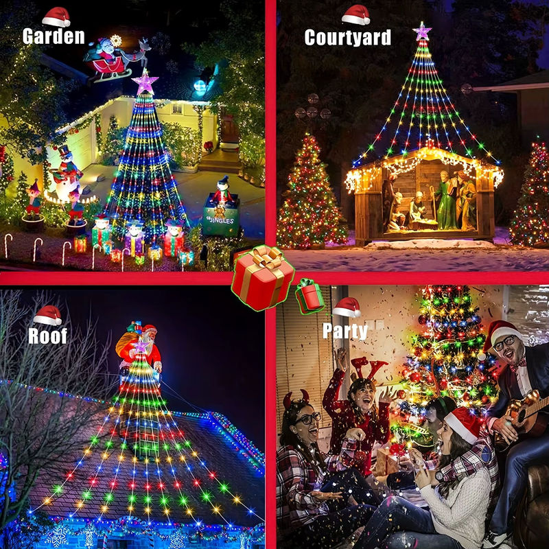 Solar-Lichterkette für den Außenbereich mit 280 LED Sternen in Multicolor, 9 Stränge als Wasserfall-Vorhang für die Gartendekoration, wasserdicht mit 8 Modi - Bild 5