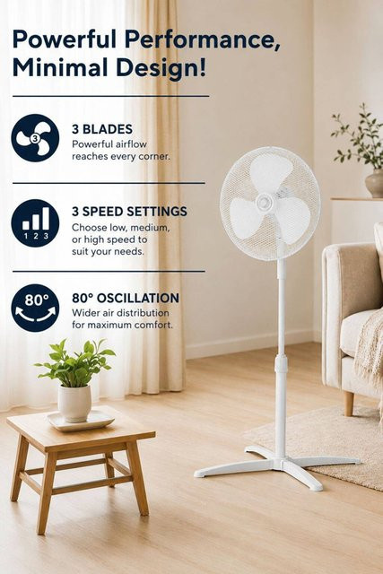 Kumtel Standventilator Opviq in Weiß aus Kunststoff, H x B x T: 56,3 x 10,5 x 42,1 cm - Bild 1