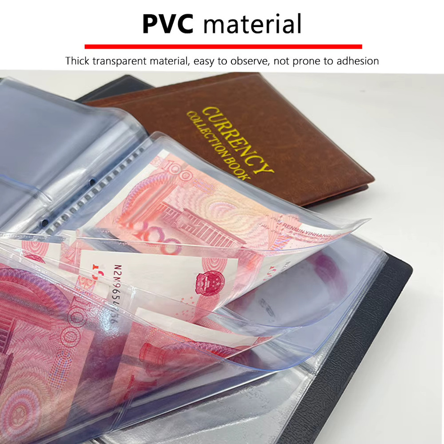 Wiederverwendbares Banknoten-Sammleralbum aus Leder mit transparenten Einstecktaschen für Weltwährungen - Bild 4
