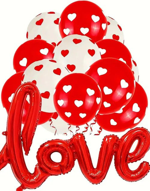 21-teiliges Ballon-Set von EACH PARTY mit Herz-Motiv in Rot und Multicolour, 12 Zoll Latex- und Folienballons für Hochzeit und Valentinstag - Bild 1