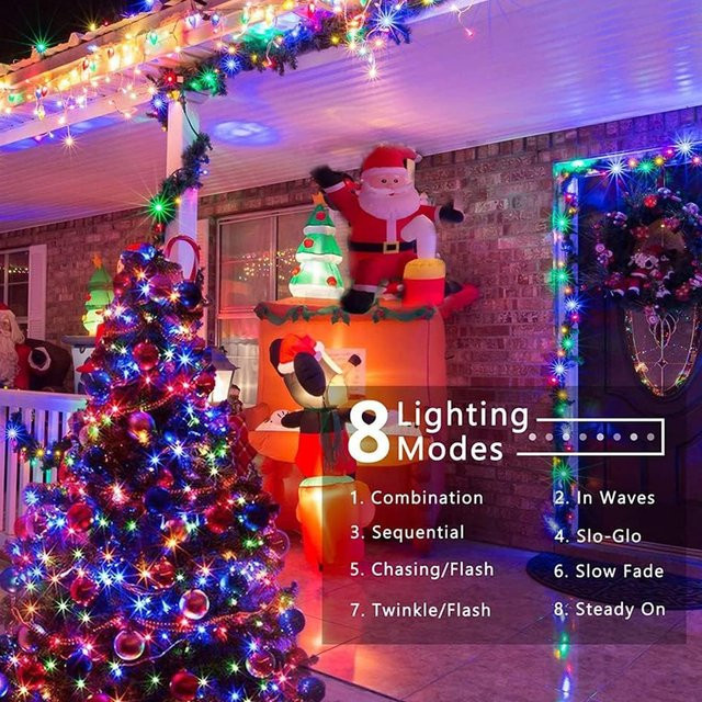 Burhui RGB-LED-Lichterkette mit 200 LEDs und Ring, 2 m Länge, Multicolor, 8 Modi mit Timer und Speicherfunktion für Weihnachtsbaum, Garten, Hochzeit und Party - Bild 1