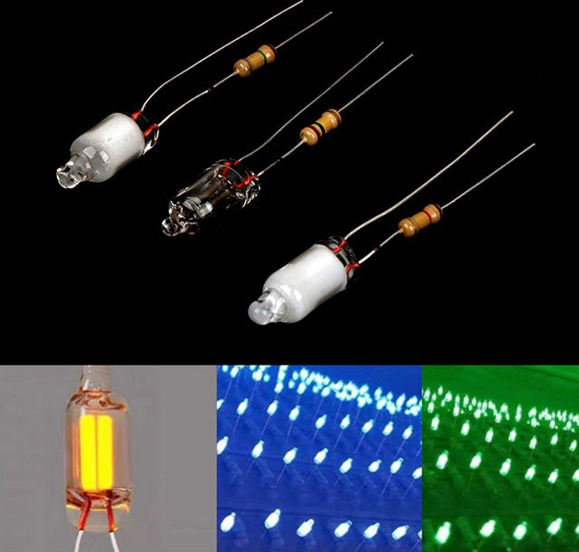 HUXUAN 10er Set Mini Neon Glühbirnen mit Widerstand, 220 V, Farben Rot, Blau und Grün, B/H: 6 x 13 mm - Bild 1