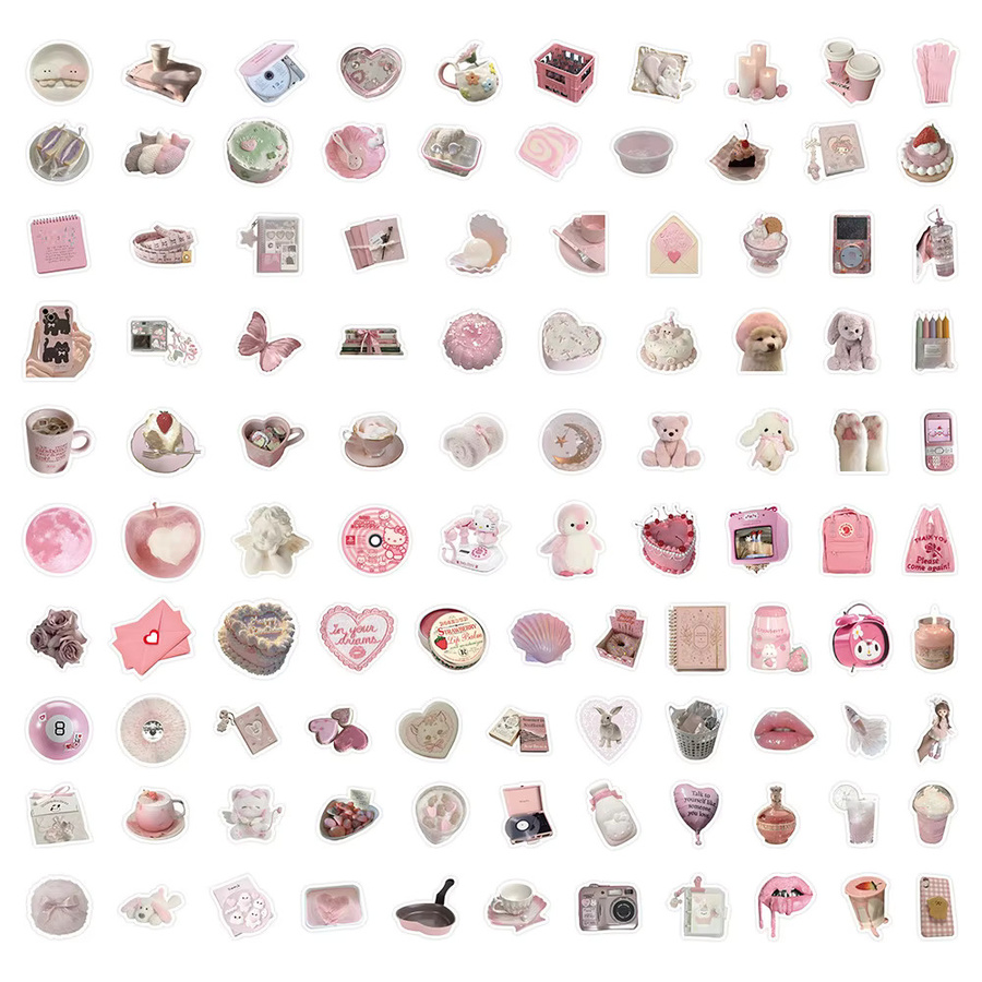 103-teiliges Set wasserfeste ästhetische Aufkleber in Pastellrosa im Coquette-Stil für Tagebücher und Handyhüllen von RecordingYourLife Store - Bild 2