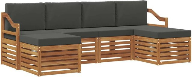 vidaXL Sofagarnitur 6-teilig aus Massivholz Akazie in Natur und Anthrazit mit Sitzkissen und Rückenpolstern - Bild 1