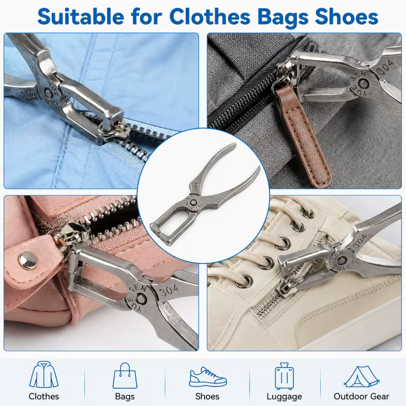 Meetee Reißverschluss-Reparaturzange aus 304 Edelstahl in Silber als Crimpwerkzeug für Kleidung, Taschen und Schuhe - Bild 3