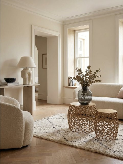 2-teiliges Beistelltisch Set KADIMA DESIGN aus Aluminium in Gold mit Aststruktur und runden Tischplatten - Bild 1