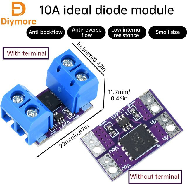 Diymore Diodenmodul für Solarladung mit Anti-Rückfluss, 3–26 V, 10 A, analoger Gleichrichter mit oder ohne Anschluss - Bild 1