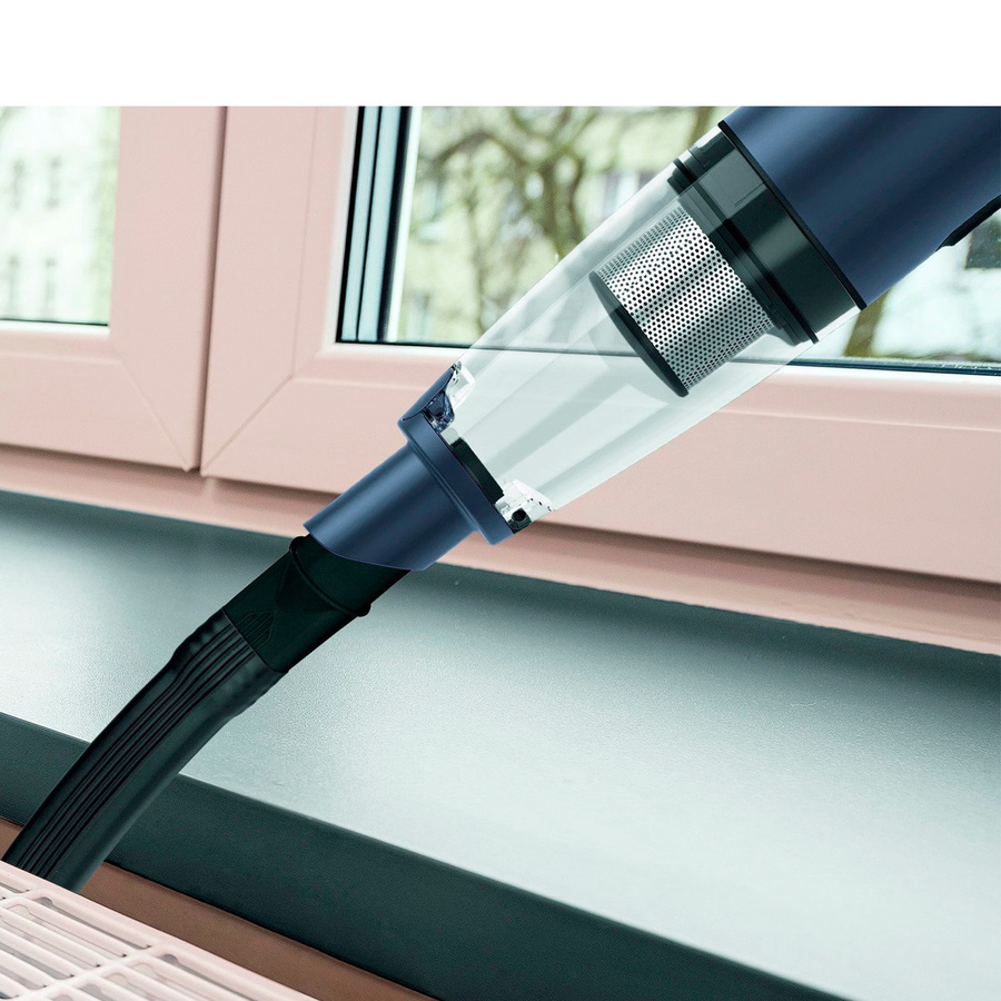 Maxxmee Akku-Handstaubsauger mit HEPA-Filter und Verlängerungspol, inklusive Ladestation, ideal für Tierhaare und die Nutzung im Auto, Grau/Blau - Bild 3
