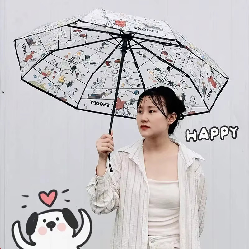 Bandai Snoopys Regenschirm, Dreifach Faltbarer Automatik-Regenschirm - Bild 5