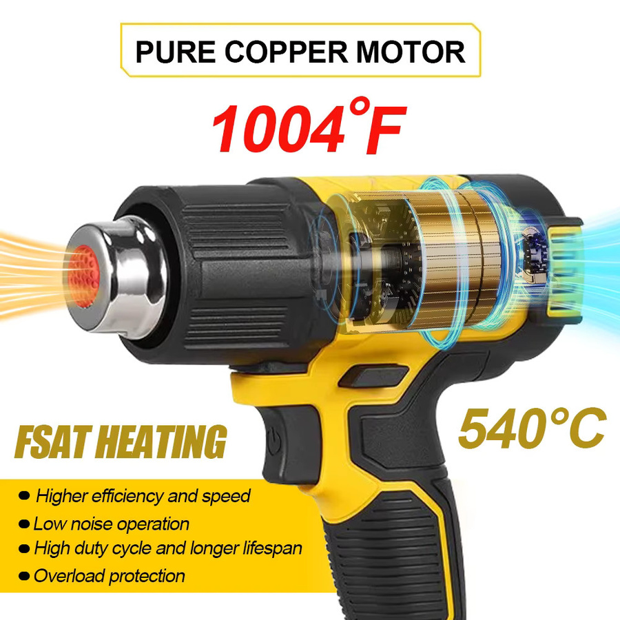 Makita Kabellose Heißluftgebläsepistole 2000W mit 540 °C für Lackentfernung und Autofolienentfernung, Gelb - Bild 5