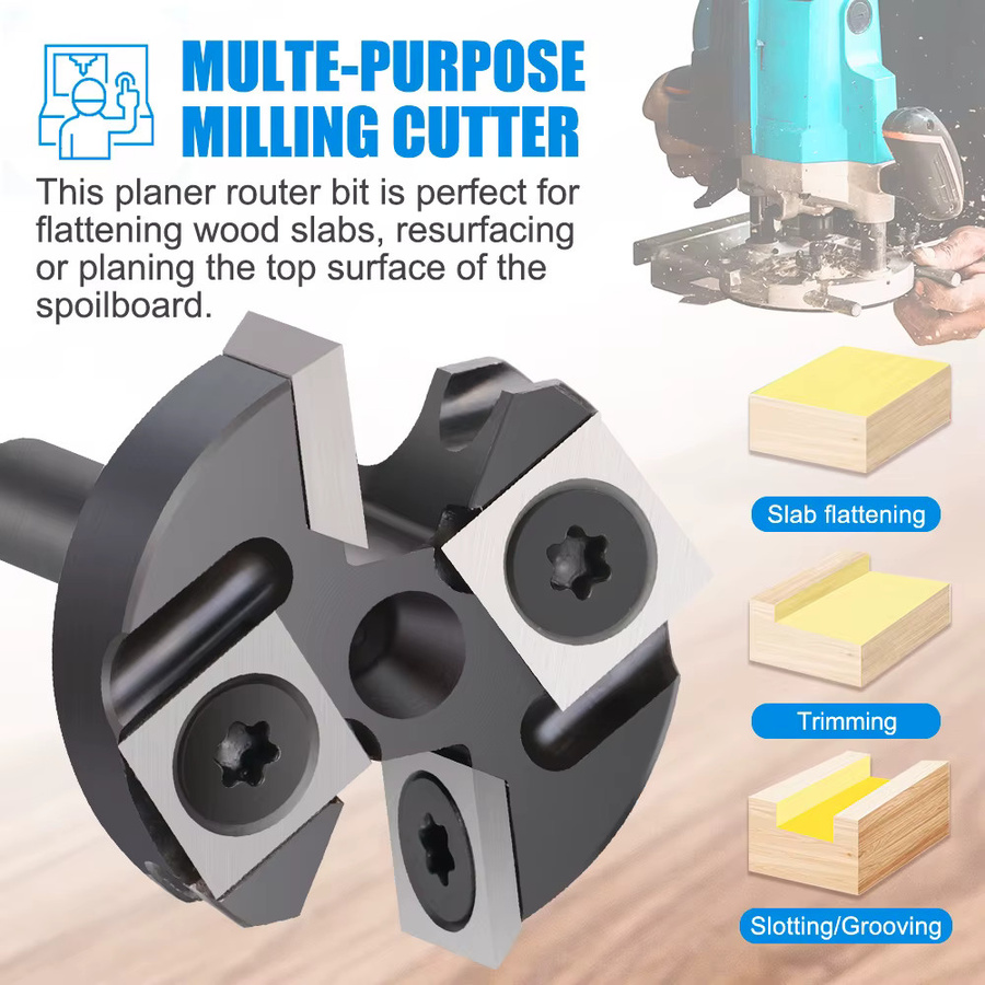 XCAN 2-schneidiger Holzhobel-Bit mit 1/4 Zoll Schaft, Hartmetallplatte als Oberflächenfräser und CNC Spoilboard Abflachungsfräser - Bild 3
