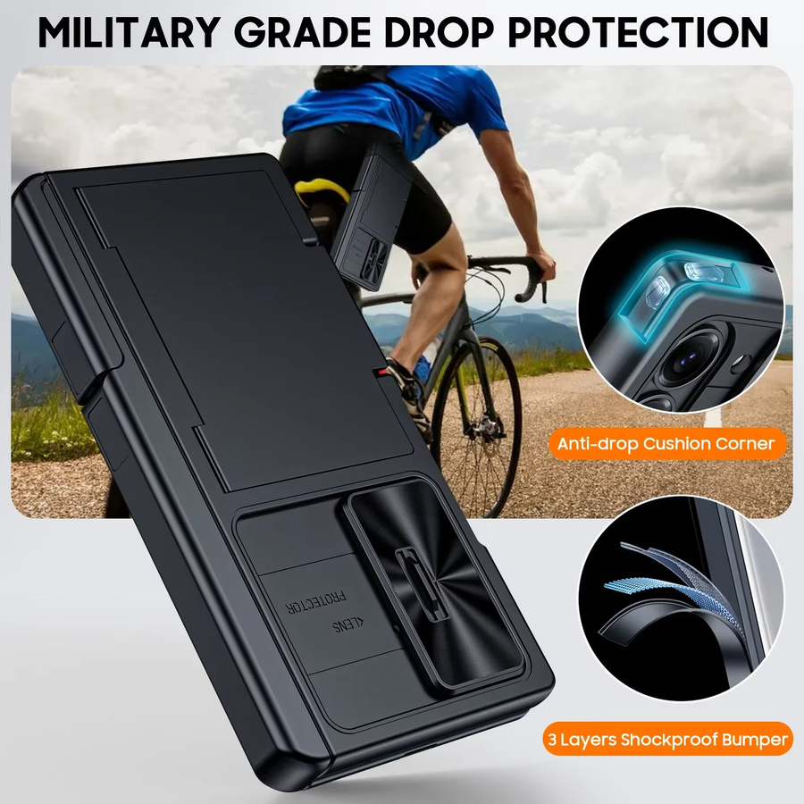 Samsung Galaxy Z Fold 7 Handyhülle mit RFID-Kartenhalter, verstecktem Ständer und Kameraabdeckung, stoßfeste Silikon-Wallet-Hülle in Schwarz - Bild 3