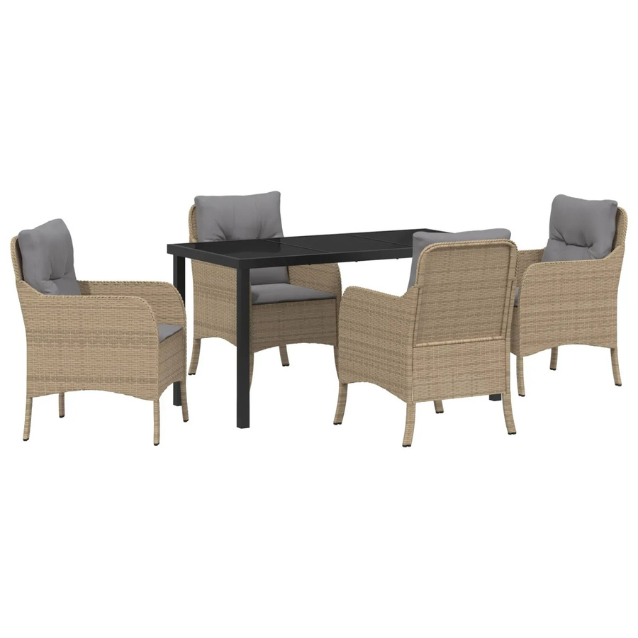 vidaXL 5-teilige Garten-Essgruppe aus Polyrattan mit Kissen in Beige und Grau für Garten, Balkon oder Terrasse - Bild 2
