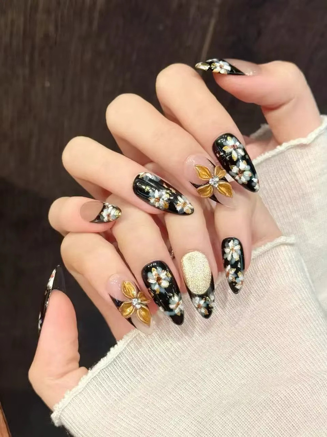 YADORNOS Press On Nails, Schwarz, Glänzend, 10 Stück - Bild 4