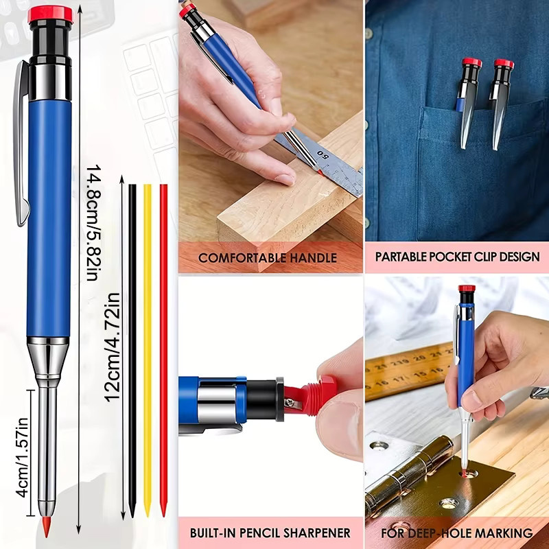 MROOFUL Druckbleistift aus Metall mit 2,8mm Graphit Mine in Rot für Profi-Zimmerleute und Holzarbeiter mit Taschenclip - Bild 2