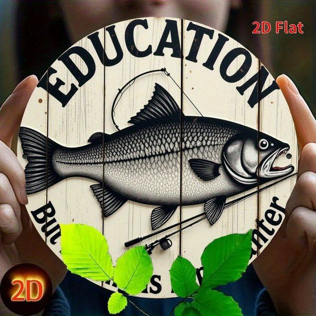 Potdemiel Metall-Wandschild aus Eisen mit humorvollem Spruch Education Important But Fishing More Important in rustikalem Design, Breite: 19,8 cm, Höhe: 19,8 cm - Bild 1