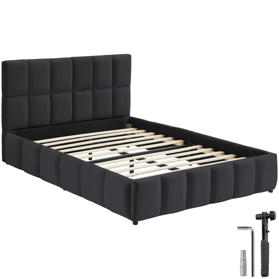 Tectake Polsterbett Shirley mit Samtbezug und Steppmuster in Schwarz, H x B x T: 93 x 133 x 220 cm mit integriertem Lattenrost - Bild 2
