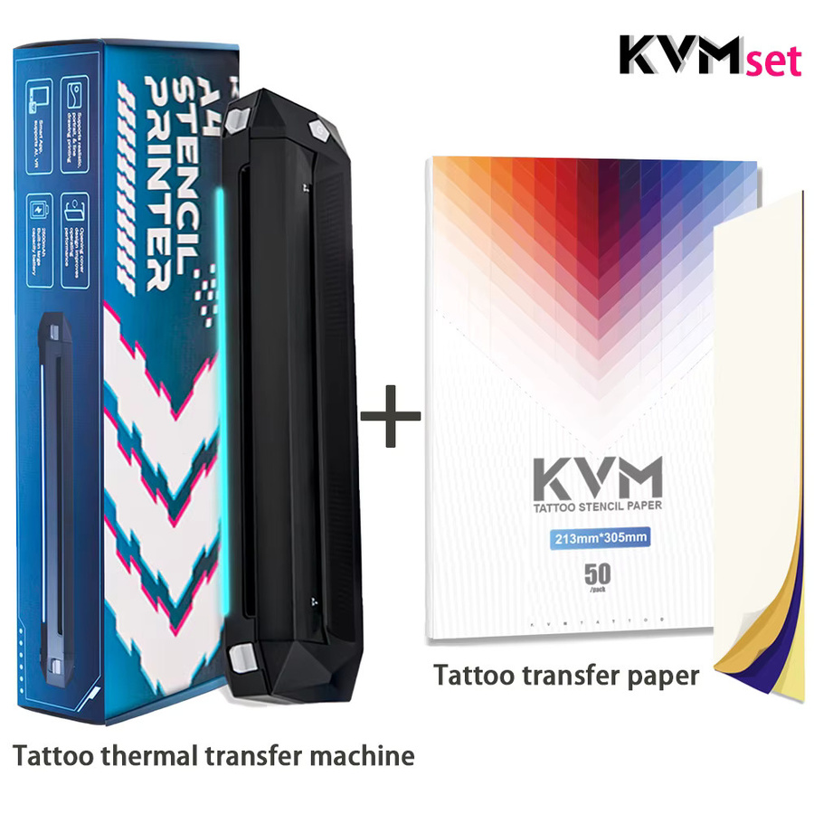 KVM Tragbares Thermo-Tattoo-Transfer-Drucker-Set mit A4-Transferpapier und transparentem Transferpapier in Schwarz - Bild 2