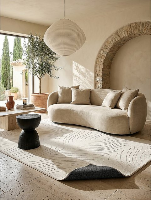 Kadima Design Teppich Kurzflor in Beige mit Wellenmuster, B/B: 120 x 160 cm - Bild 1