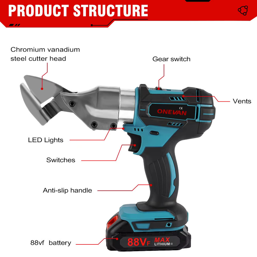 ONEVAN Elektrische Akku-Schere 800W für Metall und Eisen, kompatibel mit Makita 18V Akku - Bild 2