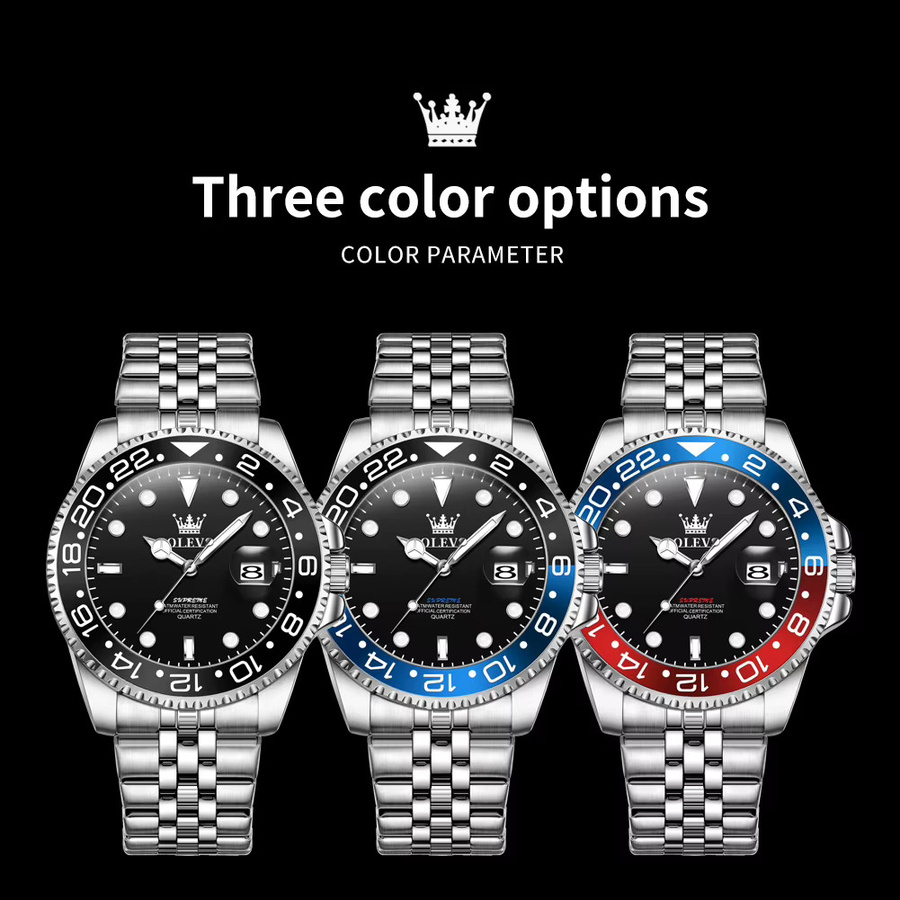 OLEVS Armbanduhr, Quarz, Edelstahl, Blau, Mondphase, Herren - Bild 6