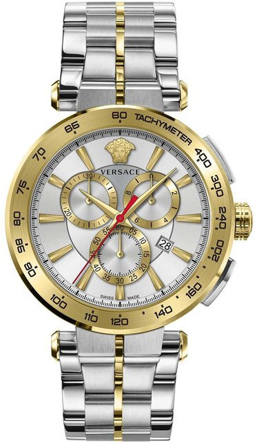 Versace Chronograph, Herrenuhr, Quarz, Edelstahl, 45 mm, Silber - Bild 1