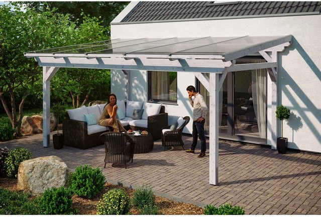 Skan Holz Terrassenüberdachung Sanremo aus Leimholz in Weiß, B/T: 541 x 350 cm mit Polycarbonat-Dach - Bild 1