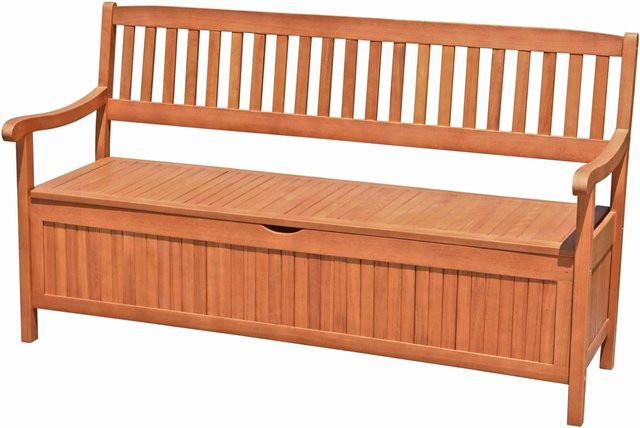 DELUKE Gartenbank TALLIN 3-Sitzer aus Eukalyptusholz mit Staufach, Farbe: Braun, Breite: 157 cm - Bild 1