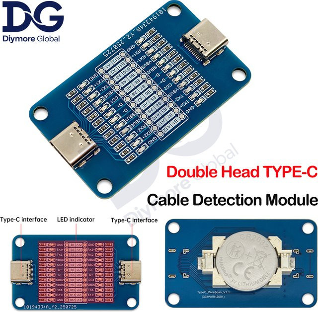 Diymore Tragbarer Typ-C-Kabeltester mit 24-poliger Vollerkennung und Doppelkopf-LED-Anzeige in Blau - Bild 1