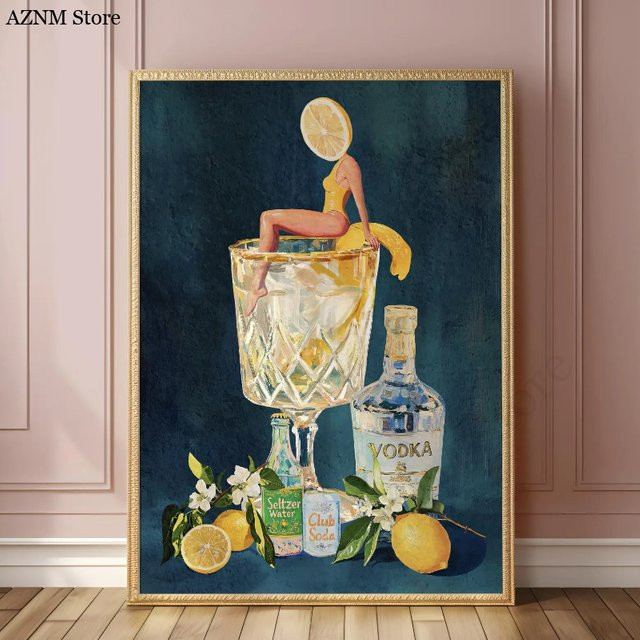Potdemiel Vintage Dirty Martini Bar Kunstdruck Retro Cocktail Wandkunst für deine Küche und dein Zuhause in Mehrfarbig - Bild 1