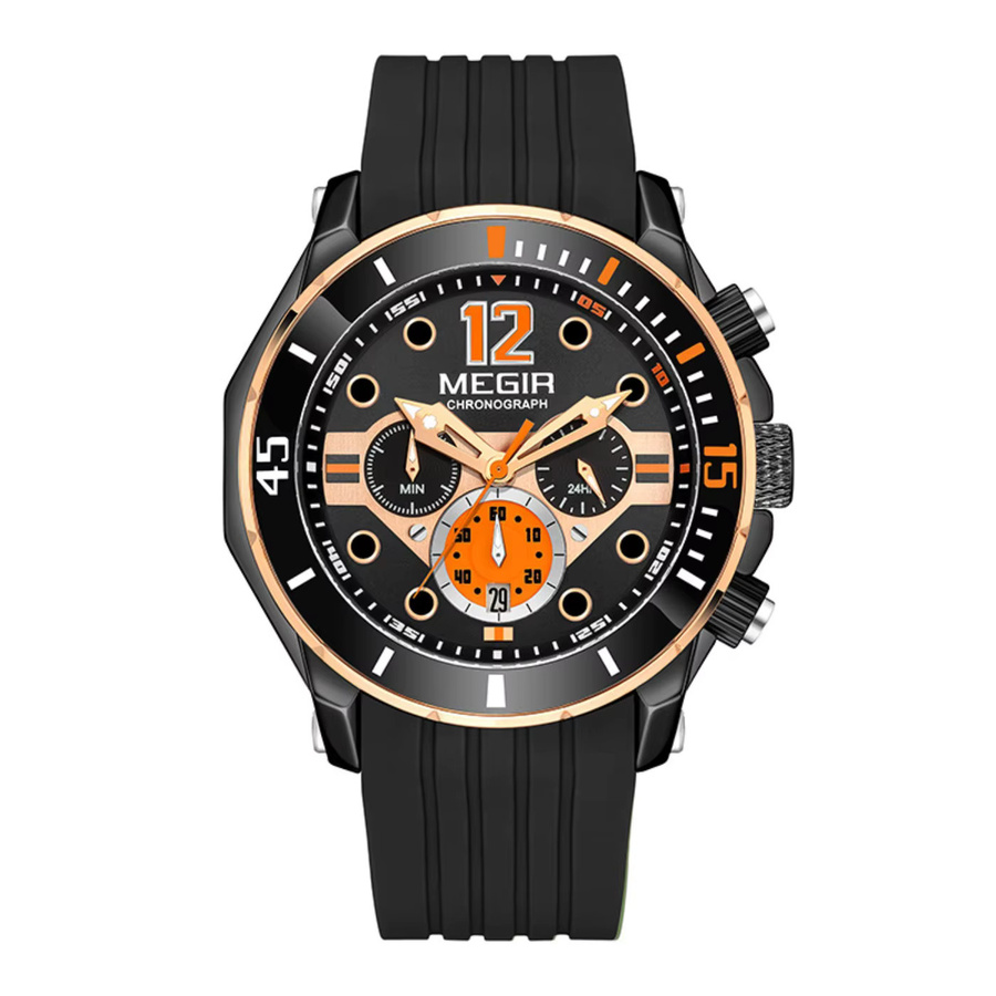 MEGIR Chronograph, Quarzuhr, Silikonarmband, Schwarz, Herren - Bild 4