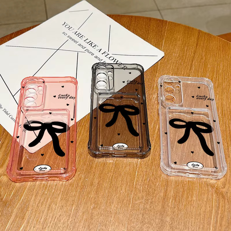 Transparente Handyhülle mit schwarzer Schleife als Kartenhülle und Brieftasche für Samsung Galaxy Modelle (A15 5G, A16, A17, A26, A37, A55, A56, A57, S23 Ultra, S25, S25 FE, S26) - Bild 2