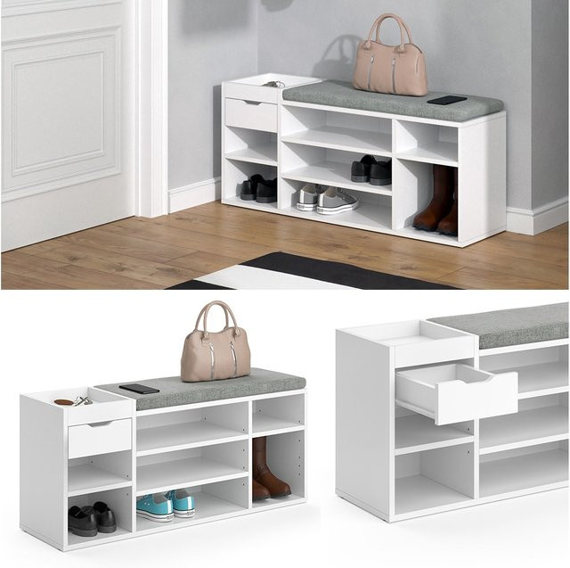 Vicco Schuhbank Eleon Sitzbank mit Sitzkissen und 7 Fächern für Flur und Diele, lackiert - Bild 1