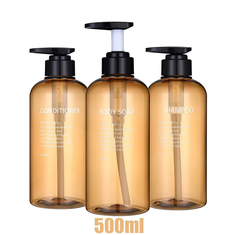 MOZHOU Spender Set für Shampoo, Conditioner und Seife aus Kunststoff, Blau Transparent, 3-teilig mit Pumpe - Bild 5