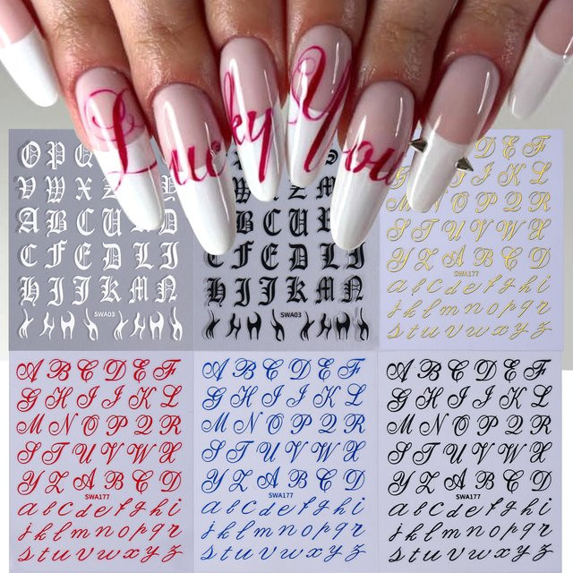 SWEET TREND Nagelaufkleber Gothic Buchstaben, 6 Stück, Glänzend, Unisex - Bild 1