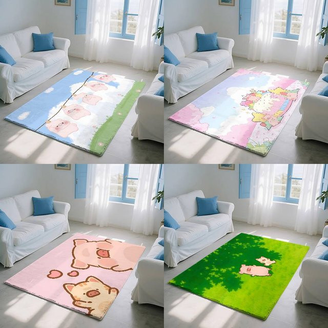 52TOYS Kawaii Schwein Lulu Fußmatte aus Polyester mit Anti-Rutsch-Funktion, B/T: 60 x 40 cm - Bild 1